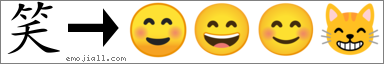 Emoji: ☺😄😊😸, Text: 笑